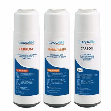 Set of Aqualite TRIO Fe cartridges for flow filter (removal of chlorine, organics, iron, and water softening) AQCRT3-F photo